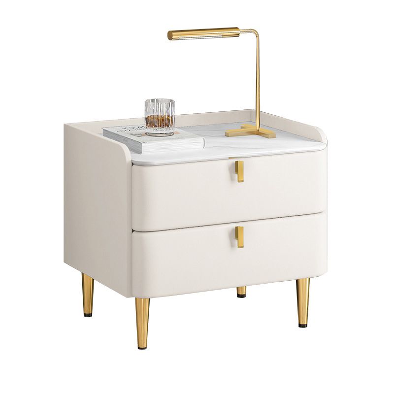 Massivholz Rahmen zwei Schubladen Ledergrau/Khaki/Beige/Blau Gold Tischbein Nachttisch