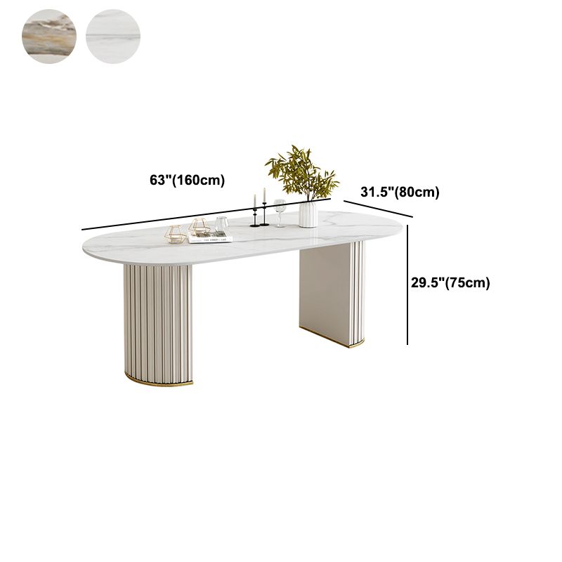 Simple Oval Dining Room Table Sintered Stone Top Double Pedestal Table Clearhalo 'Dining Tables & Seating' 'Dining Tables' 'dining_table' 'furn' 'furn_dining_table' 'Furniture' 'Kitchen & Dining Furniture' 1200x1200_052ab3ae-7d46-443c-bde1-ed2a5a510143