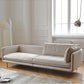 Modern Cream Faux Leather Sofa Pillow Top Arm Sewn Pillow Back Sofa