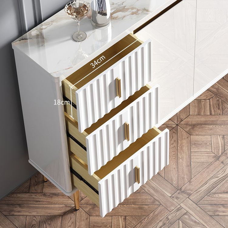 Glam Style Stone Sideboard Buffet Dining Room 34"H 3-Drawers Buffet Server in White Clearhalo 'buffet_sideboard' 'Buffets & Sideboards' 'furn' 'furn_buffet_sideboard' 'Furniture' 'Kitchen & Dining Furniture' 1200x1200_052b2836-228c-4da3-9903-5e3b080621ed