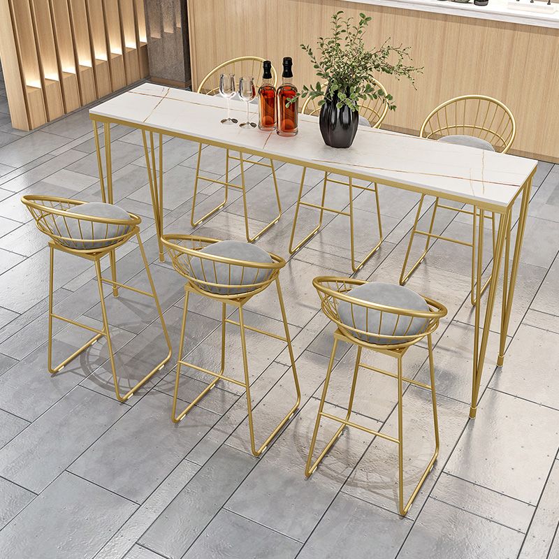 1/7 Pieces Glam Iron Bistro Set Rectangle Bar Table Set with White Stone Top
