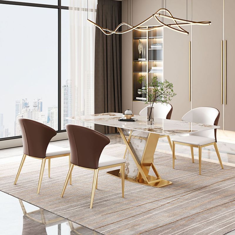 High Gloss White Dining Table Set 1/4/5/7 Pieces Glam Dinette Set with Leather Chairs Clearhalo 'Dining Room Sets' 'Dining Tables & Seating' 'dining_room_set' 'furn' 'furn_dining_room_set' 'Furniture' 'Kitchen & Dining Furniture' 1200x1200_052ca126-4f4b-4612-99ac-49909527b3cf