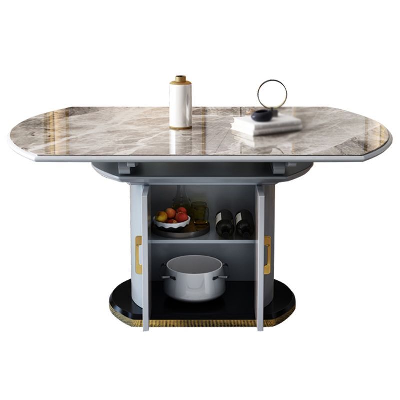 Glam Round Pedestal Dining Table Home Sintered Stone Drop-Leaf Table with Drawers Clearhalo 'Dining Tables & Seating' 'Dining Tables' 'dining_table' 'furn' 'furn_dining_table' 'Furniture' 'furniture_dining_table' 'Kitchen & Dining Furniture' 'kitchen' 'kitchen_dining_table' 1200x1200_05327d9b-89b8-4530-b1f7-87b3f11dea00