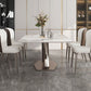 Rectangle Dining Table Stone Top Table with Stainless Steel Pedestal Base Clearhalo 'Dining Tables & Seating' 'Dining Tables' 'dining_table' 'furn' 'furn_dining_table' 'Furniture' 'furniture_dining_table' 'Kitchen & Dining Furniture' 1200x1200_0532dadb-3481-445d-a9a6-0924a27a4bc4
