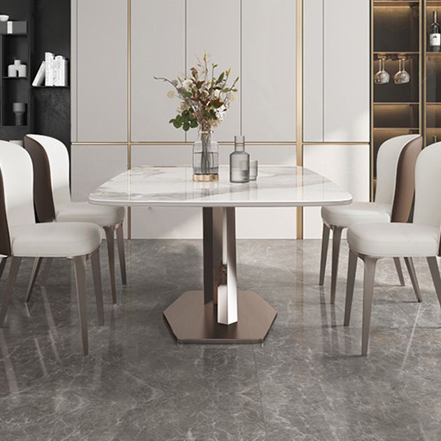Rectangle Dining Table Stone Top Table with Stainless Steel Pedestal Base Clearhalo 'Dining Tables & Seating' 'Dining Tables' 'dining_table' 'furn' 'furn_dining_table' 'Furniture' 'furniture_dining_table' 'Kitchen & Dining Furniture' 1200x1200_0532dadb-3481-445d-a9a6-0924a27a4bc4