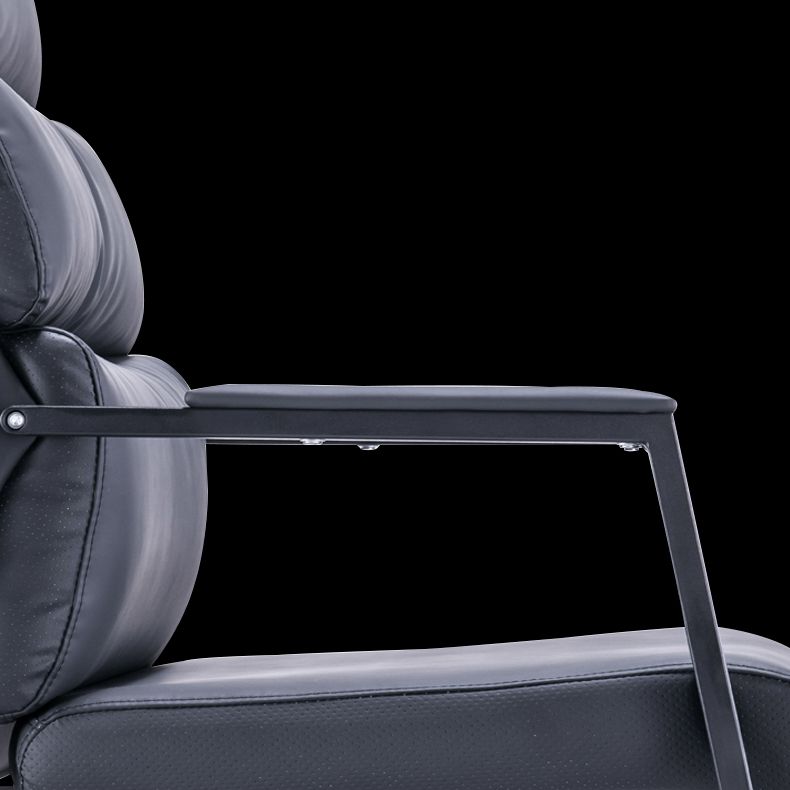 Silla de escritorio moderna sin ruedas, silla con respaldo alto negra de piel sintética