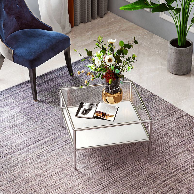 Modern 4 Legs Coffee Table Square Cocktail Table in Brown/Transparent Clearhalo 'Coffee & Accent Tables' 'Coffee Tables' 'coffee_tables' 'furn' 'furn_coffee_tables' 'Furniture' 'furniture_coffee_tables' 'Living Room Furniture' 1200x1200_05340b6c-2ea9-45f7-a589-c1226cd081e3