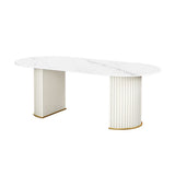 Oval Sintered Stone Dining Table Traditional Luxury Dining Table for Home Use Clearhalo 'Dining Tables & Seating' 'Dining Tables' 'dining_table' 'furn' 'furn_dining_table' 'Furniture' 'furniture_dining_table' 'Kitchen & Dining Furniture' 'kitchen' 'kitchen_dining_table' 1200x1200_05341de4-8787-4c20-9f0f-4e891749edf9