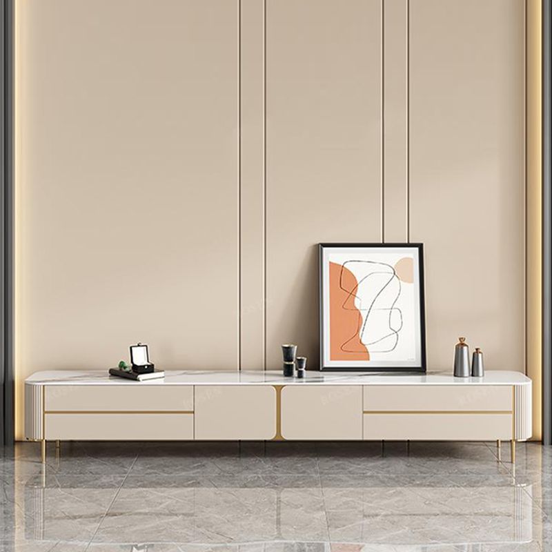 Glam Stone TV Media Stand Enclosed Storage White TV Stand with Drawers