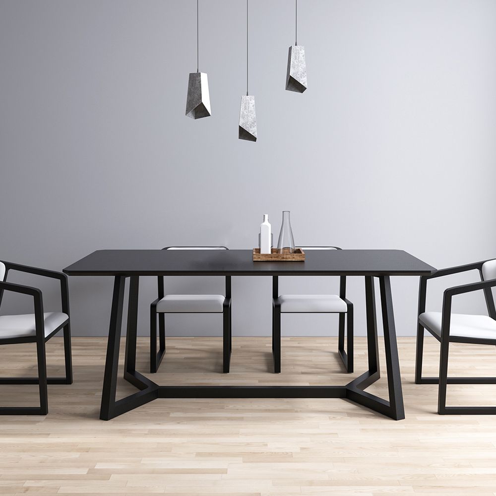 Rectangle Black Industrial Dining Table Pine Solid Wood Table with Trestle Base Clearhalo ' dining_table' 'Dining Tables & Seating' 'Dining Tables' 'Furniture' 'furniture_dining_table' 'Kitchen & Dining Furniture' 'kitchen&dining_furn' 'kitchen' 'kitchen_dining_table' 1200x1200_053c9692-aae8-4a33-9c63-2aaf0864c9fa