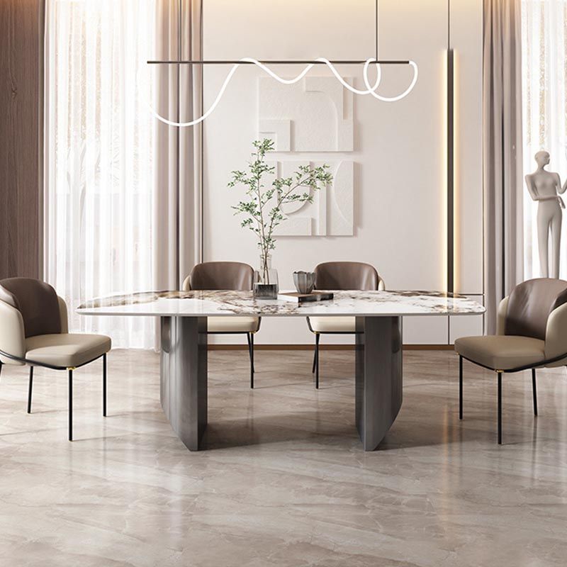Tavolo da pranzo in pietra sinterizzato tavolo da doppio piedistallo in acciaio inossidabile moderno
