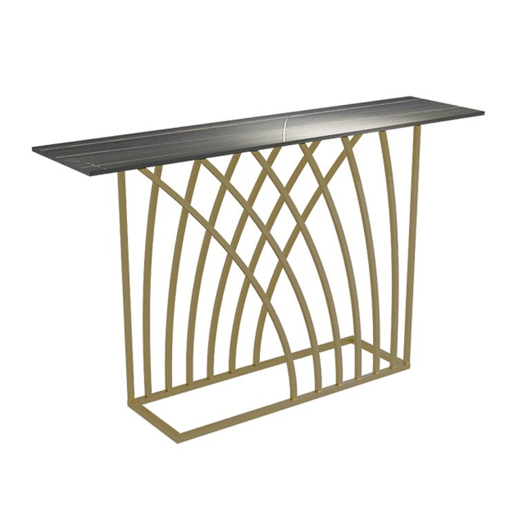 Glam Style Rectangle Top Accent Table with Abstract Iron Base for Hall