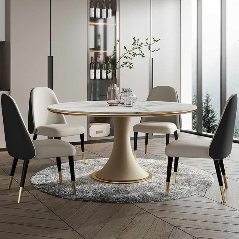 Round Glam Dining Room Set 1/4/5/9 Pcs Sintered Stone Dining Table and Chairs Clearhalo 'Dining Room Sets' 'Dining Tables & Seating' 'dining_room_set' 'furn' 'furn_dining_room_set' 'Furniture' 'Kitchen & Dining Furniture' 1200x1200_0547907f-0b7d-4c1a-8f05-5a310bd211f5