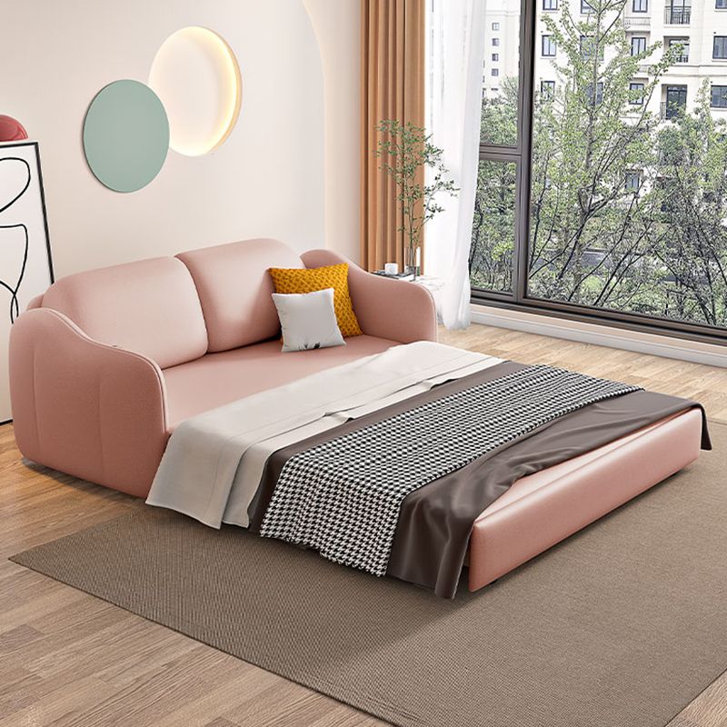 Scandinavian Faux Leather Sleeper Sloped Arm Sofa Bed in Pink Clearhalo 'furn' 'furn_futons' 'Furniture' 'Futons & Daybeds' 'Futons' 'Living Room Furniture' 1200x1200_05479249-6ba0-4b0c-9291-e313d3ff6cf8