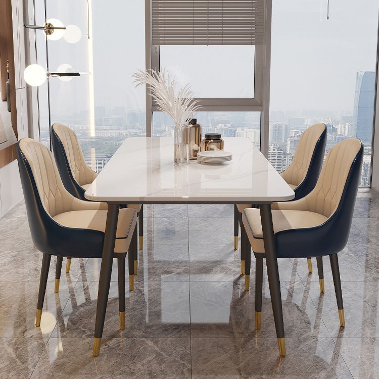 Modern 4 Legs Dining Table Stone and Steel Rectangle Counter Dining Table Clearhalo 'Dining Tables & Seating' 'Dining Tables' 'dining_table' 'furn' 'furn_dining_table' 'Furniture' 'furniture_dining_table' 'Kitchen & Dining Furniture' 1200x1200_054da3f7-8c04-4b89-a093-64beceb2b4c3