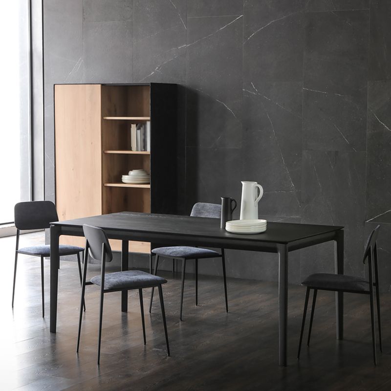 Modern Black Solid Wood Dining Table Rectangle Kitchen Dining Table with 4 Legs Base Clearhalo ' dining_table' 'Dining Tables & Seating' 'Dining Tables' 'Furniture' 'furniture_dining_table' 'Kitchen & Dining Furniture' 'kitchen&dining_furn' 'kitchen' 'kitchen_dining_table' 1200x1200_05511931-1d32-4850-9a2b-596a654c1783