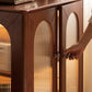 Modern Living Room Curio Cabinet Solid Wood Glass Doors with Lighting