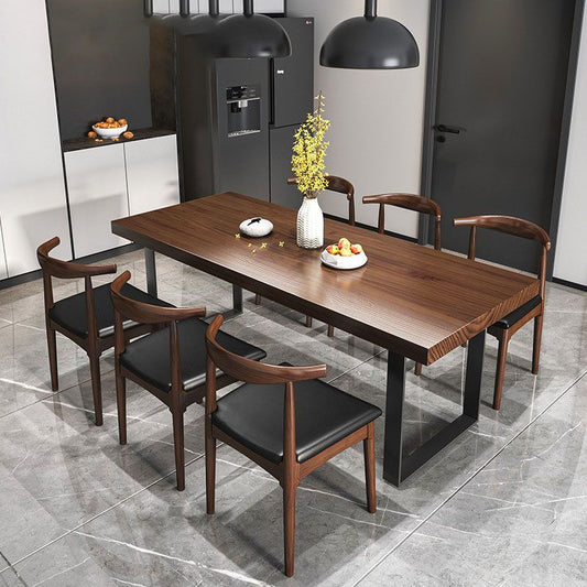 Dark Brown Solid Wood Top Dining Table Set 1/2/3/5/7 Pieces Industrial Dinette Set