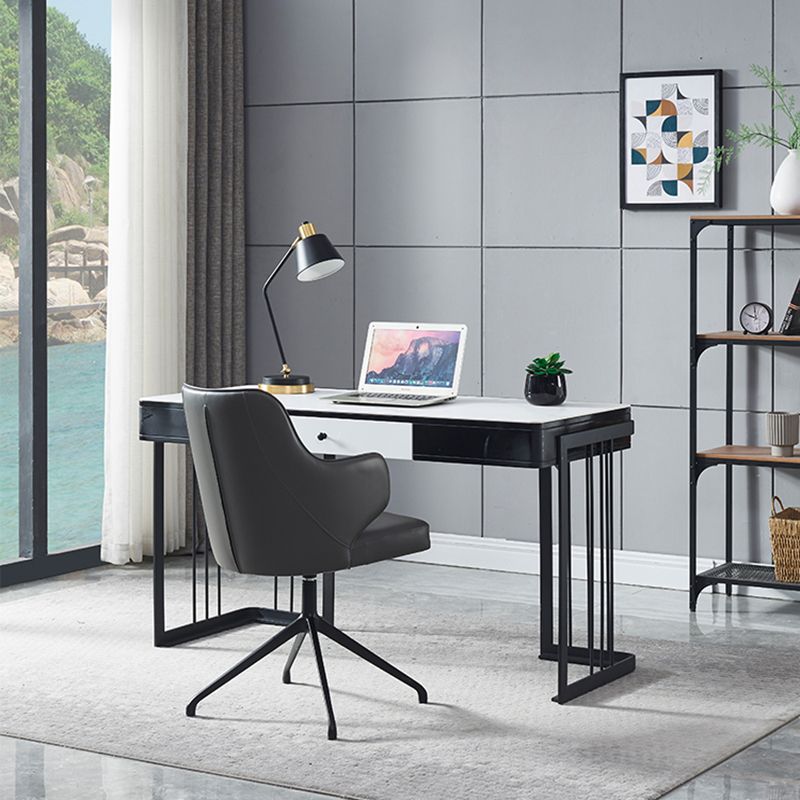 Silla de oficina de cuero de brazo fijo silla de marco de acero inoxidable silla de tareas con 4 patas