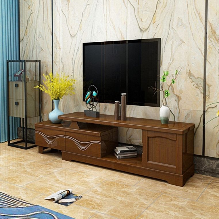 Traditionele tv -media staan ​​met laden Rubberwood Media Console