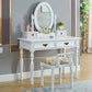 19.68" Wide Rubberwood Vanity Set Make-up Vanity with Drawer and Mirror