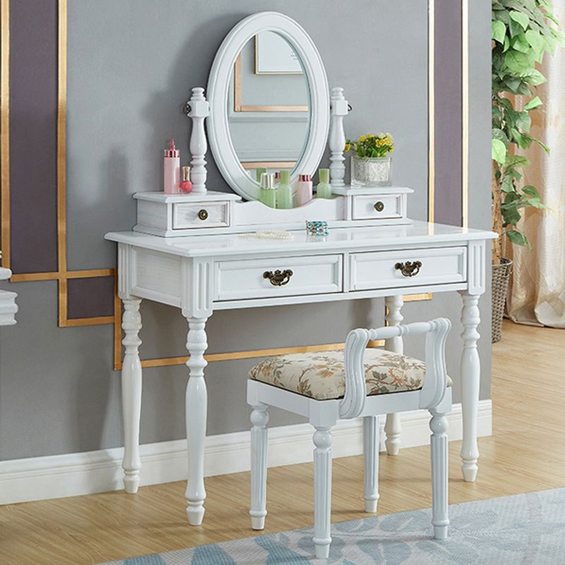 19.68" Wide Rubberwood Vanity Set Make-up Vanity with Drawer and Mirror