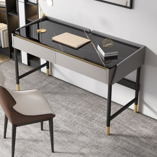 グラムオフィスデスクアンティーク仕上げコンピュータデスク2つの引き出し付きコンピューターデスク