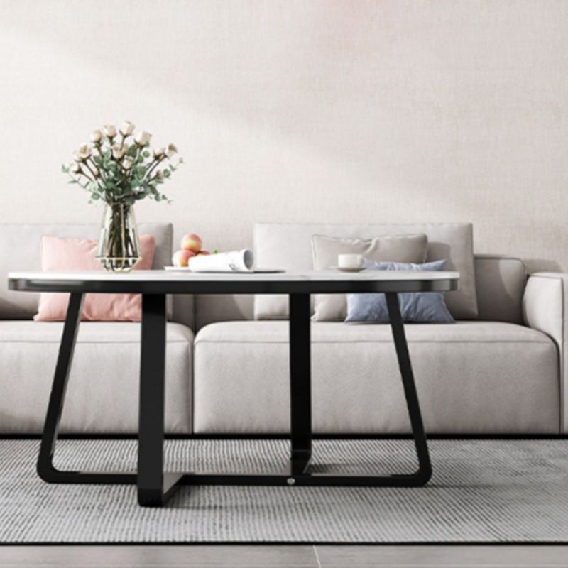 Glam Slate Round Cocktail Table in White 17.7" H Frame Coffee Table