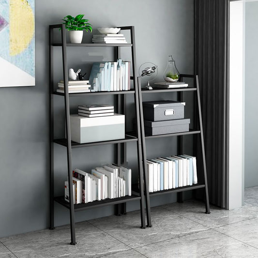 Ladder Metal Bookshelf Modern Bookcase with Rectangular Shelves