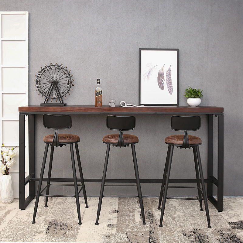 Contemporary Rectangle Bar Dining Table Indoor Wood Bar Table with Iron Base Clearhalo 'Bar Furniture' 'Bar Tables' 'bar_tables' 'furn' 'furn_bar_tables' 'Furniture' 'furniture_bar_tables' 'Kitchen & Dining Furniture' 'kitchen&dining_furn' 'kitchen' 1200x1200_0561b4c7-7ac7-48a2-9811-4a664e81249f