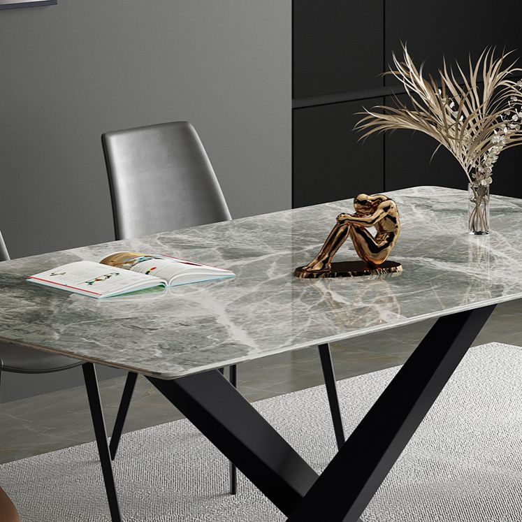 Modern Sintered Stone Gray Dining Table Set with Rectangle Table and Metal Base Formal Dining Set Clearhalo 'Dining Room Sets' 'Dining Tables & Seating' 'dining_room_set' 'furn' 'furn_dining_room_set' 'Furniture' 'furniture_dining_room_set' 'Kitchen & Dining Furniture' 'kitchen&dining_furn' 'kitchen' 1200x1200_05626ecb-ac3e-4f99-9dcf-322980d1d540