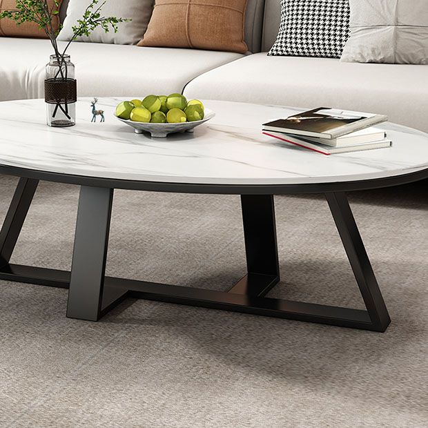 Metal Cross Legs Cocktail Table Luxurious Oval Stone Top Coffee Table Clearhalo 'Coffee & Accent Tables' 'Coffee Tables' 'coffee_tables' 'furn' 'furn_coffee_tables' 'Furniture' 'Living Room Furniture' 1200x1200_0562bbf0-eac3-4592-9c7a-901941ef45fb