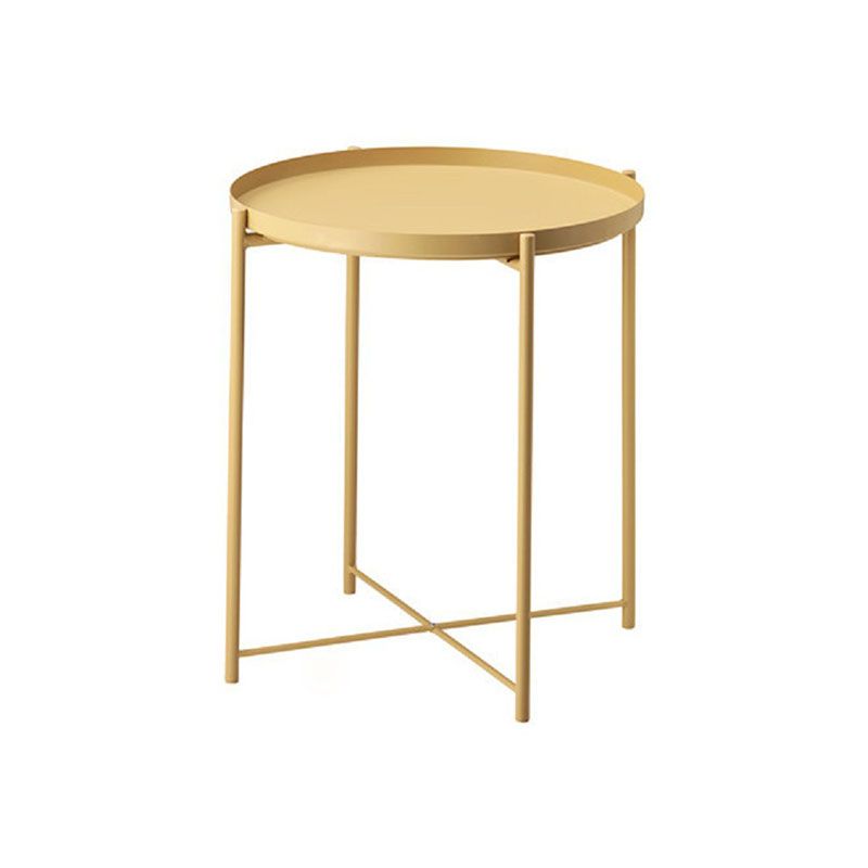 Mesa superior de la bandeja redonda de metal de mediados de siglo Mesa a la altura de las patas cruzadas de 20.5 pulgadas