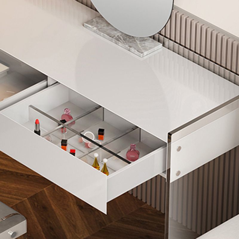 Zeitgenössische 2 Schubladen Eitelkeitstisch mit Spiegel & Stuhl Clear Clear Acryl -Waschtisch -Set