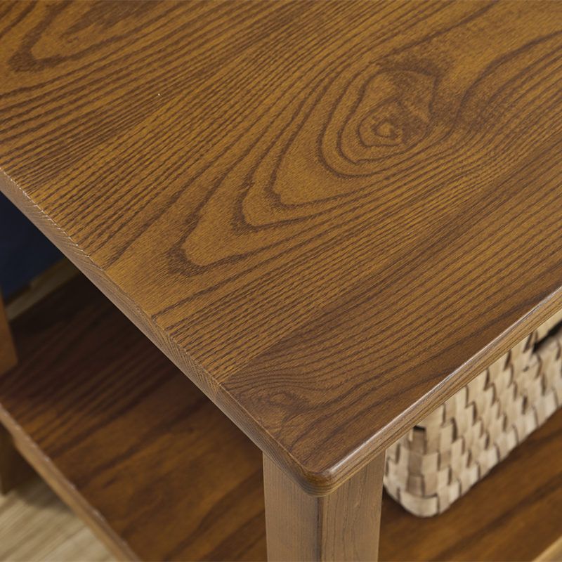 Farmhouse Ash Double Tier End Table, Brown Side Table with Shelf