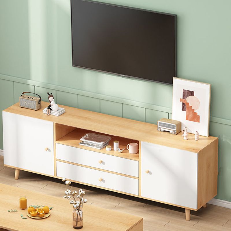 Open Shelving TV Stand Console Engineered Wood Stand Console with Wooden Legs