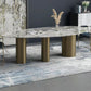 Mesa de comedor de piedra sinterizada de lujo con 3 patas en oro