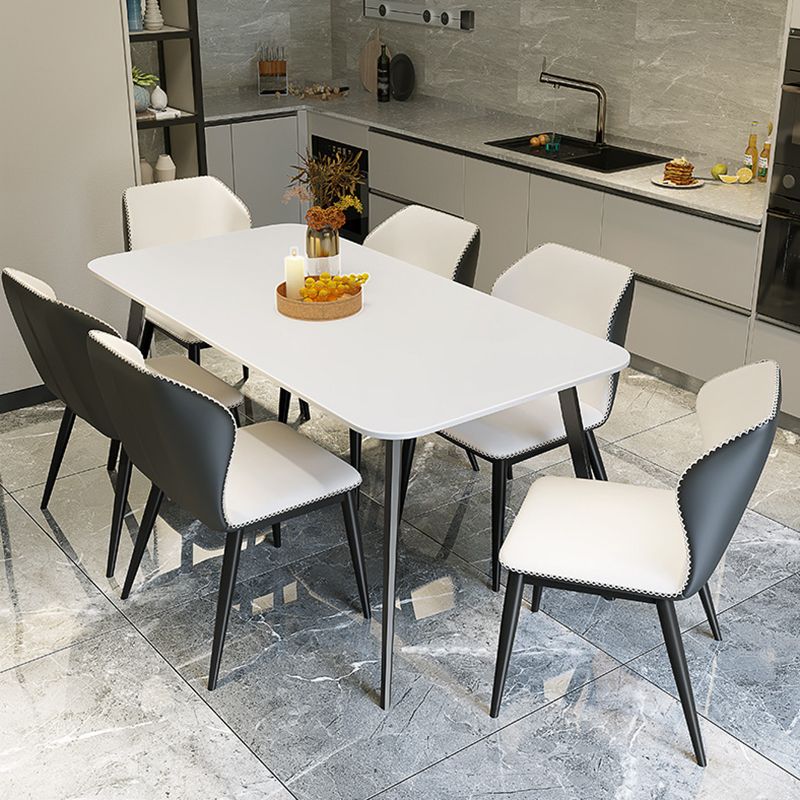 Rectangular Sintered Stone Dining Table Modern White-black Indoor Furniture with 4 Legs