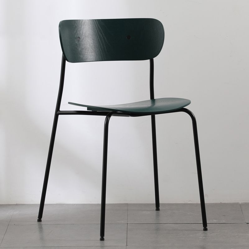 Industrial Armless Kitchen Chair Wooden Open Back Side Chair with Metal Base