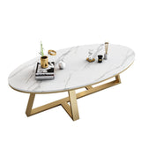 Tavolino da caffè in pietra ovale bianca con tavolino da cocktail a base di ferro
