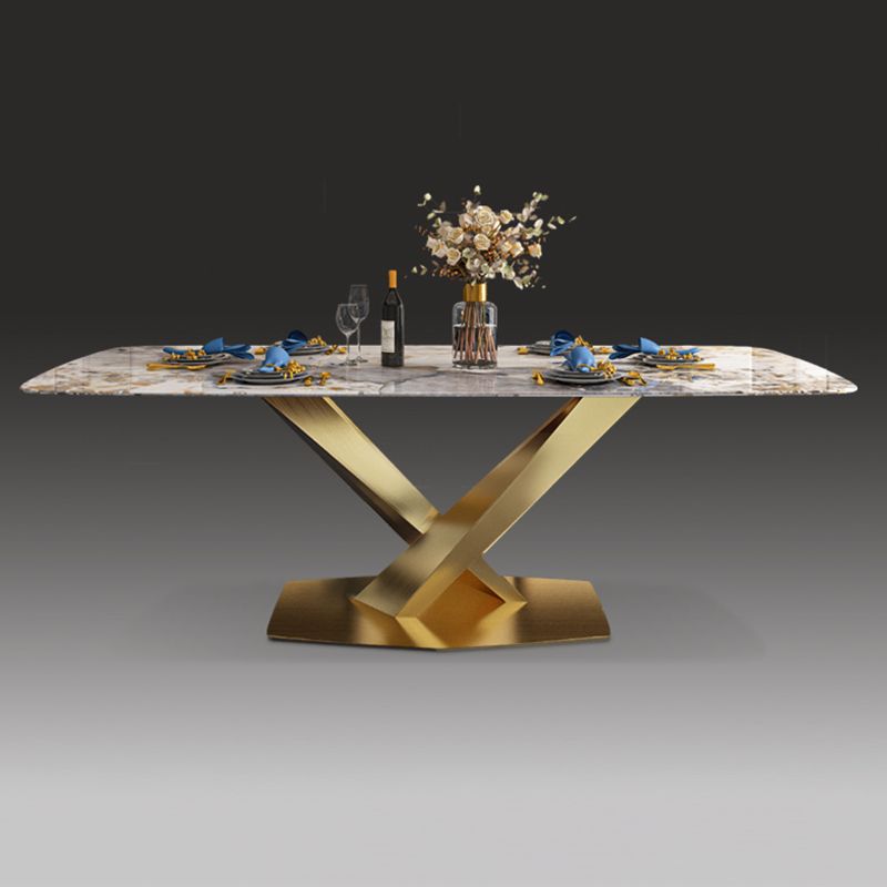 Traditional Luxury Rectangle Dining Table Sintered Stone Table with Gold Pedestal Base Clearhalo ' dining_table' 'Dining Tables & Seating' 'Dining Tables' 'furn' 'furn_dining_table' 'Furniture' 'furniture_dining_table' 'Kitchen & Dining Furniture' 'kitchen&dining_furn' 'kitchen' 'kitchen_dining_table' 1200x1200_0579cf1a-66d5-420e-a25b-f1dd6ed52654