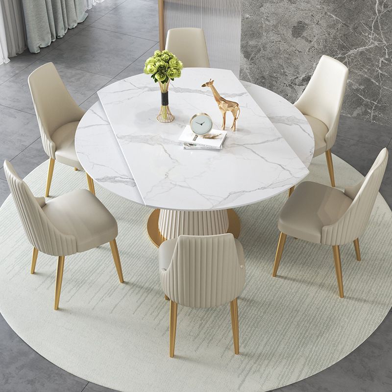 Glam Sintered Stone Dining Room Set with Round Table Space-Saving Design Dining Table Furniture Clearhalo 'Dining Room Sets' 'Dining Tables & Seating' 'dining_room_set' 'furn' 'furn_dining_room_set' 'Furniture' 'furniture_dining_room_set' 'Kitchen & Dining Furniture' 'kitchen&dining_furn' 'kitchen' 1200x1200_057ae03d-5bcd-41a7-9817-302dc3c13ccc