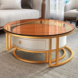 Round Nesting Coffee Table Set Frame Glass Coffee Table with Drawer