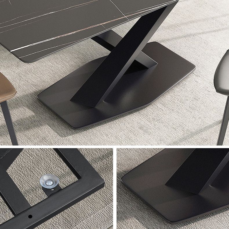 Rectangle Traditional Luxury Dining Table Sintered Stone Table with Black Metal Pedestal Base Clearhalo ' dining_table' 'Dining Tables & Seating' 'Dining Tables' 'furn' 'furn_dining_table' 'Furniture' 'furniture_dining_table' 'Kitchen & Dining Furniture' 'kitchen&dining_furn' 'kitchen' 'kitchen_dining_table' 1200x1200_057e28d5-cd81-47a8-8931-6228e0b61677