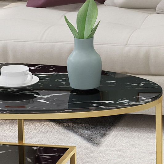 Mesa de cóctel de la base de fram se incluye mesa de café ovalado de piedra ovalada