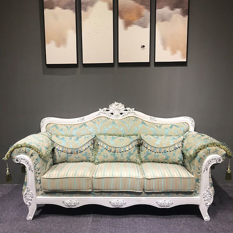 Traditional Rolled Arm White/black Frame Velvet Settee Couch for Three People