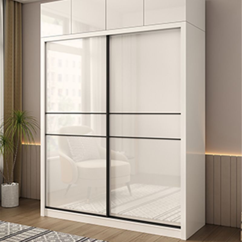 Sliding Door Wardrobe Closet White Wood Wardrobe Armoire with Shelves