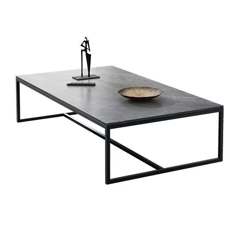 Table basse rectangulaire en bois avec base à tréteaux en acier et table de cocktail