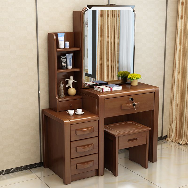 Traditional Solid Wood Make-up Vanity with Mirror and Stool,6 Drawers Clearhalo 'Bedroom Furniture' 'furn' 'furn_makeup_vanities' 'Furniture' 'Makeup Vanities' 'makeup_vanities' 1200x1200_058a69ed-66b8-42dc-9b80-02fefb83da8e