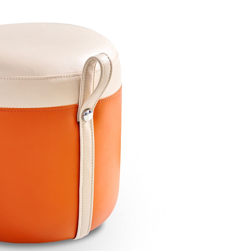 モダンオットマンコントラストパネル本物の革の屋内ラウンドプーフ